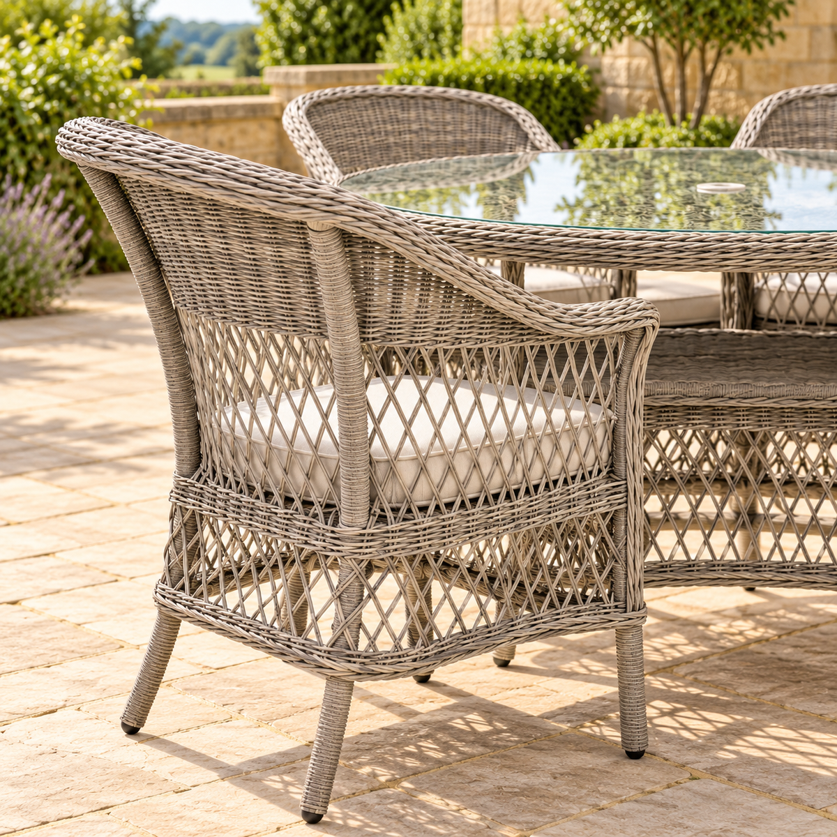 AI-styled visualisation of Menton curved woven chair; fine details may vary
