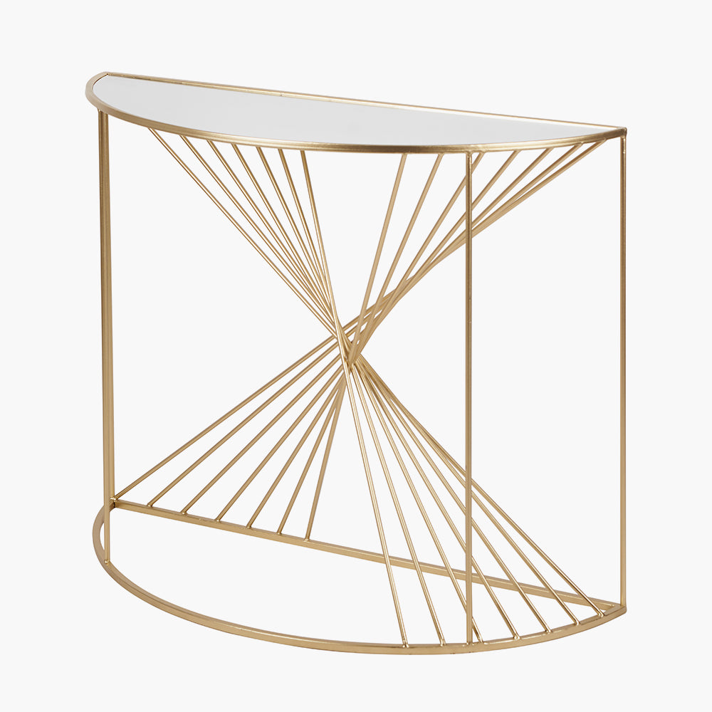 Liberty glass and gold half moon console table detail view