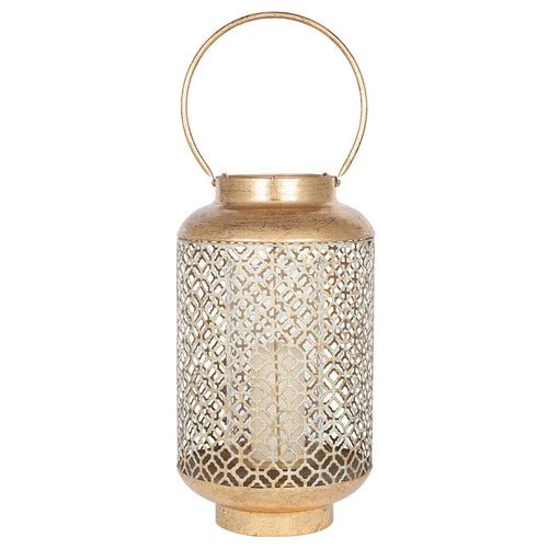 Antique Gold Metal & Glass Round Lantern Large