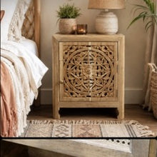 Circular Carved Natural Bedside Cabinet
