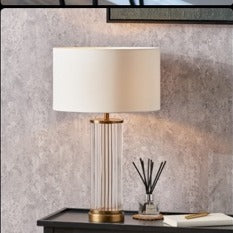 Ribbed Glass & Antique Brass Table Lamp