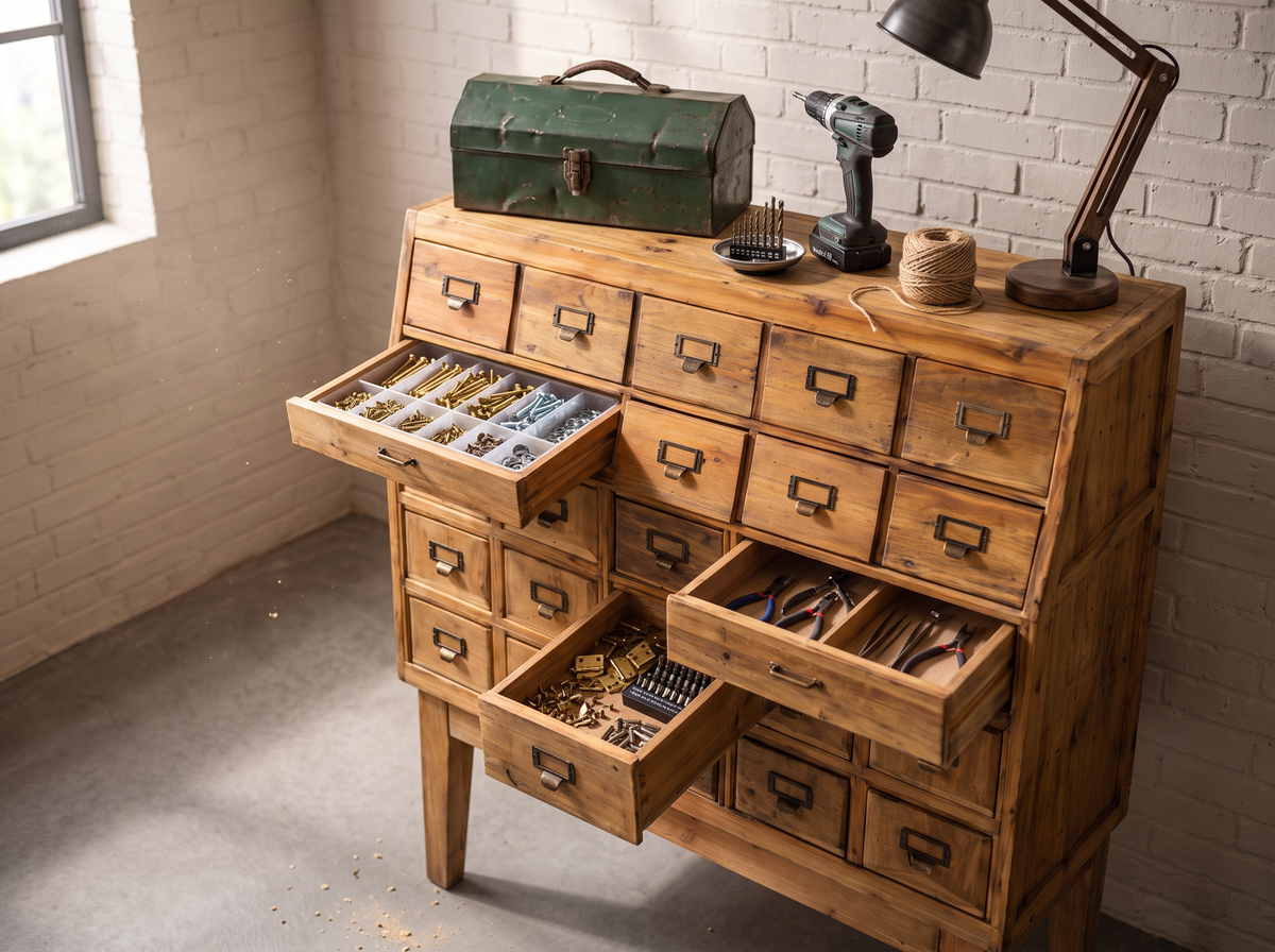 Large Rustic Multi-Drawer Storage Cabinet