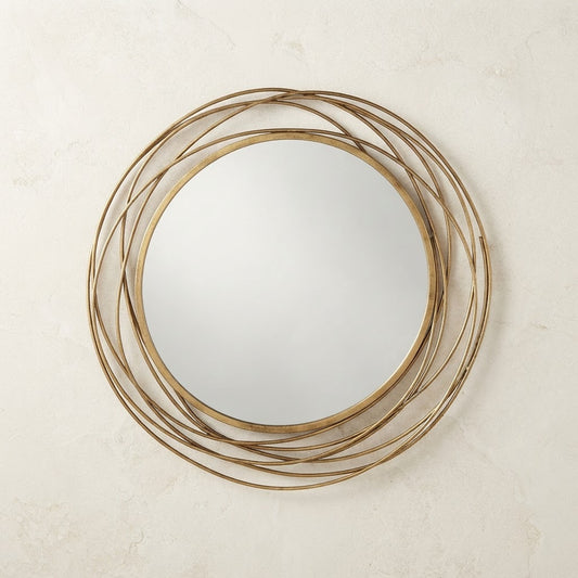 Antique Gold Metal Swirl Round Wall Mirror