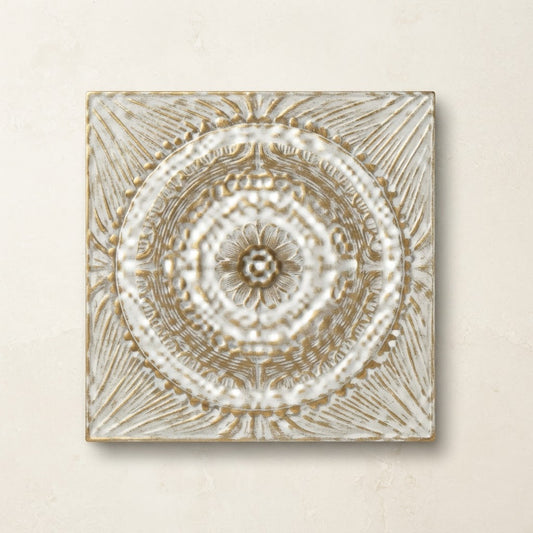 Antique White and Gold Textured Metal Wall Art