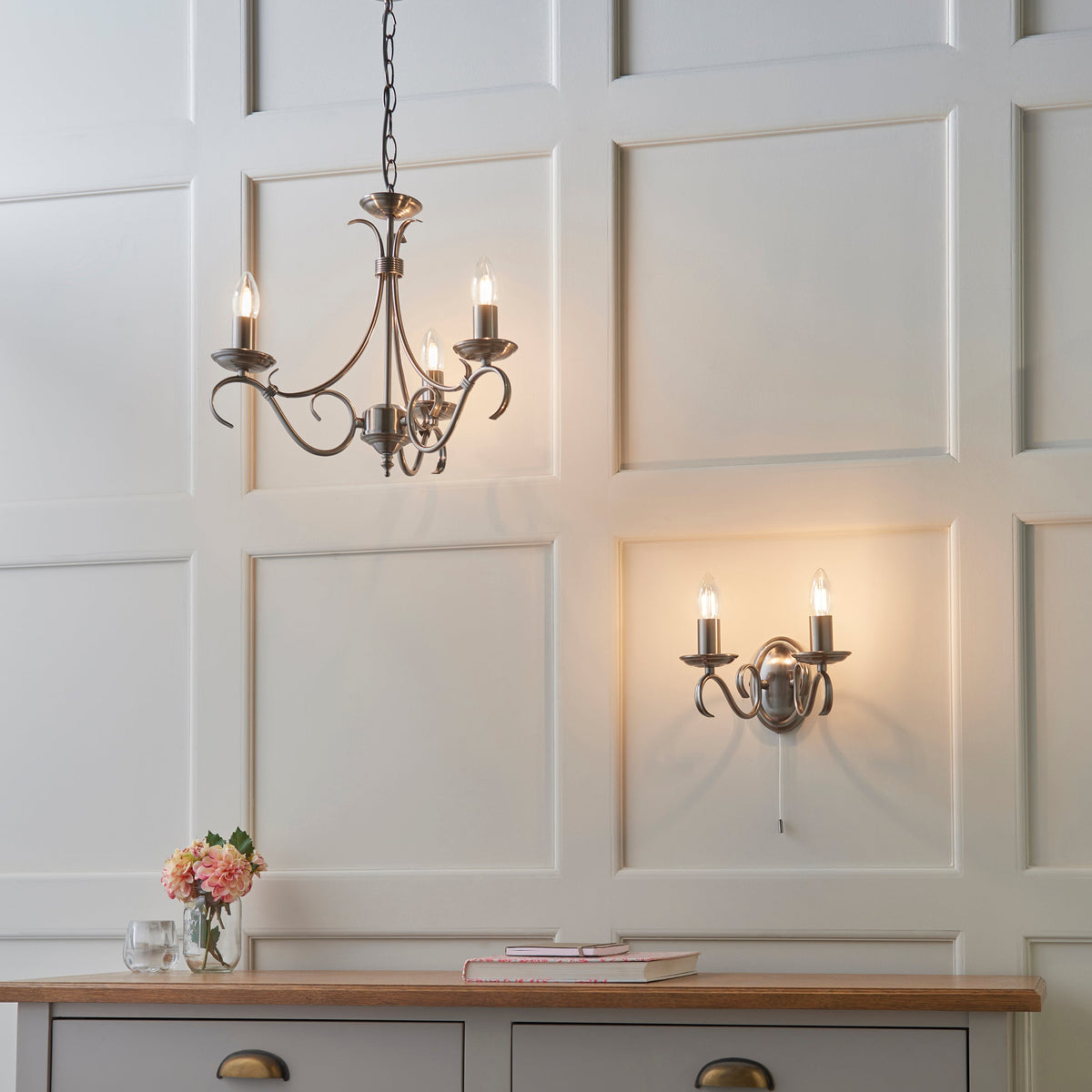 Bernice three light antique brass pendant alternate view