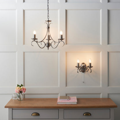 Bernice three light antique brass pendant detail view