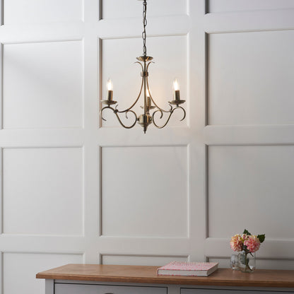 Bernice three light antique brass pendant styled view