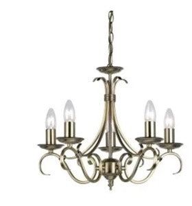 Bernice five light pendant in antique brass