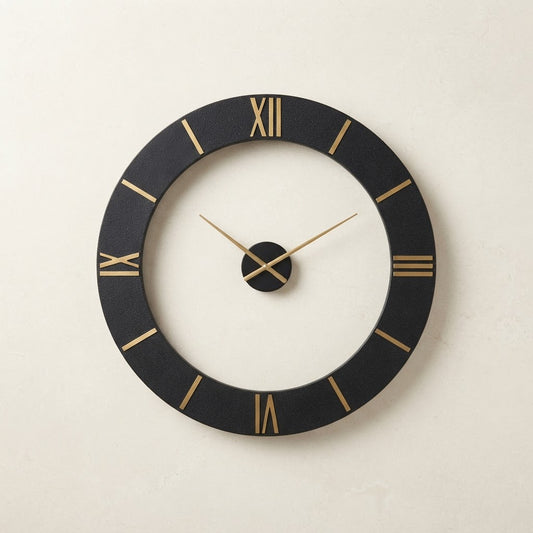 Black and Gold 2 Piece Open Wall Clock