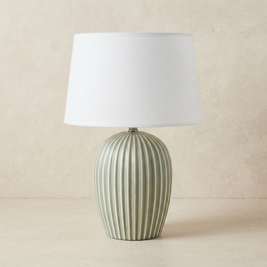 Cannes Sage & White Stripe Ceramic Table Lamp