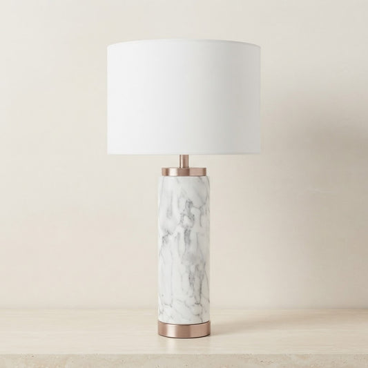 Carrara Marble Effect Ceramic Tall Table Lamp