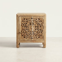 Circular Carved Natural Bedside Cabinet
