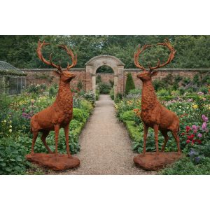 Pair of large rusty stag statues