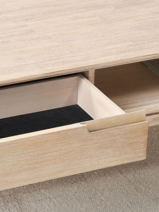 Gio white sand acacia wood two drawer coffee table