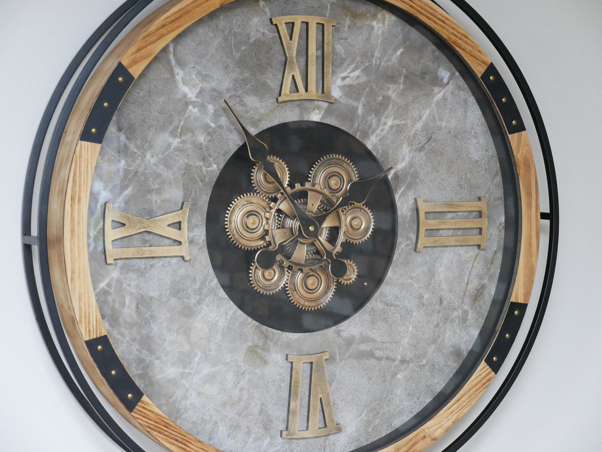Marble & Oak Moving Gear Wall Clock – 87cm — view 2
