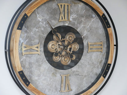 Marble & Oak Moving Gear Wall Clock – 87cm — view 2