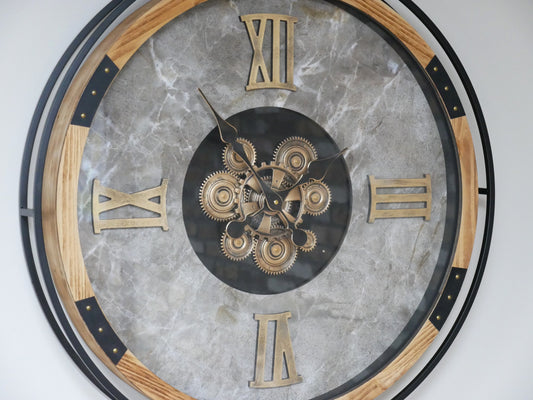 Marble & Oak Moving Gear Wall Clock – 87cm — view 2