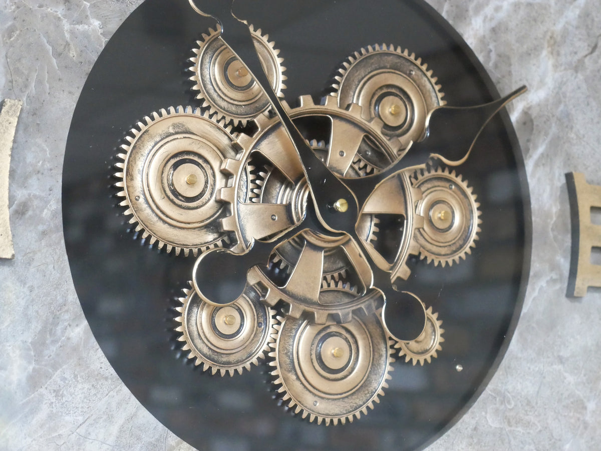 Marble & Oak Moving Gear Wall Clock – 87cm — view 4