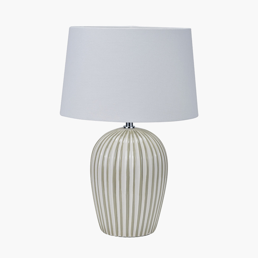 Cannes Sage & White Stripe Ceramic Table Lamp — view 1