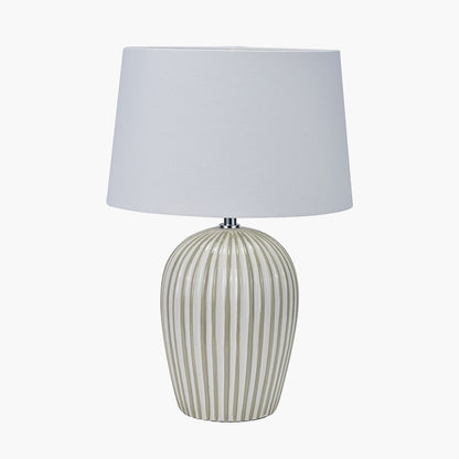 Cannes Sage & White Stripe Ceramic Table Lamp — view 1