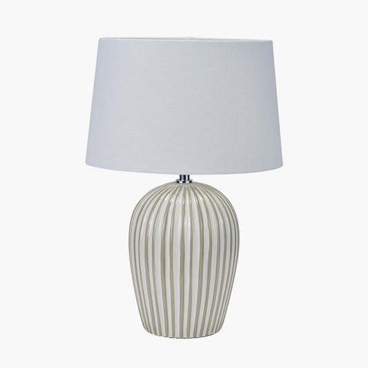 Cannes Sage & White Stripe Ceramic Table Lamp — view 1
