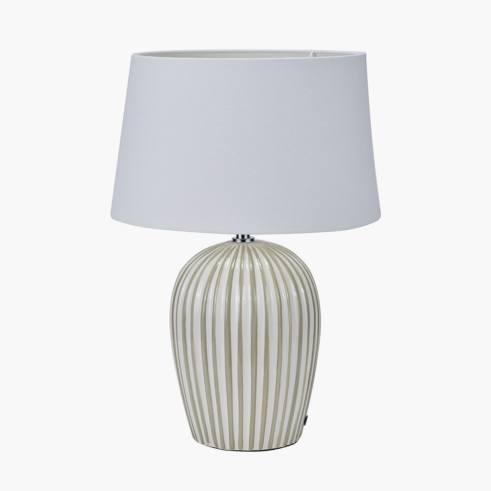 Cannes Sage & White Stripe Ceramic Table Lamp — view 2