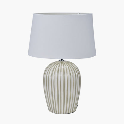 Cannes Sage & White Stripe Ceramic Table Lamp — view 2