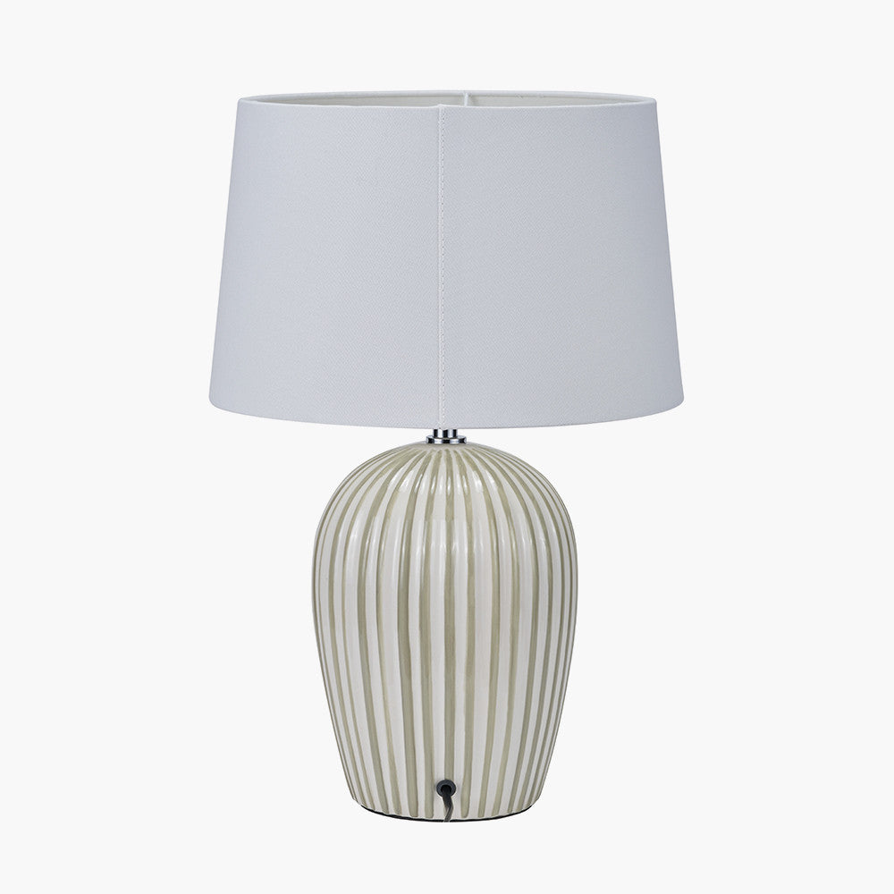 Cannes Sage & White Stripe Ceramic Table Lamp — view 3