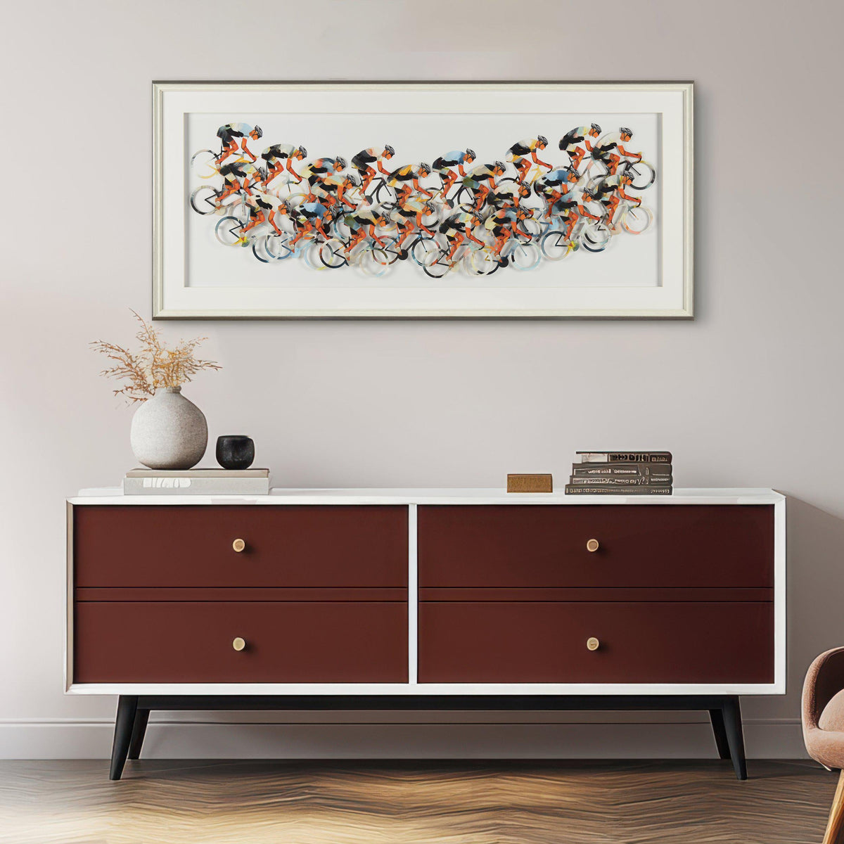 Racing Peloton Panorama Framed Art – 136cm – room setting