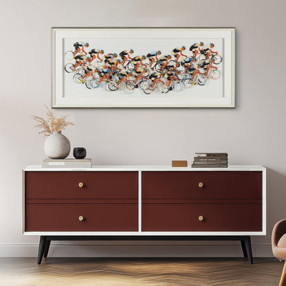 Racing Peloton Panorama Framed Art – 136cm – room setting