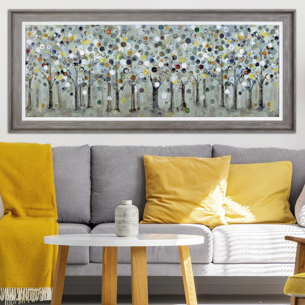Dotted Woodland Panorama Framed Canvas – 167cm – room setting