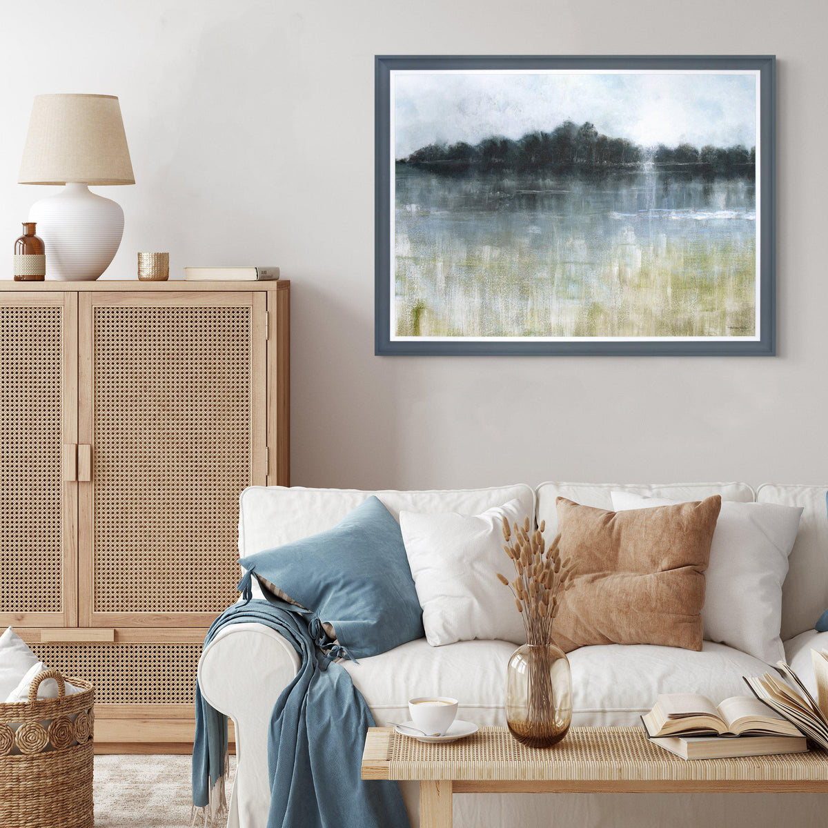 Adrift Framed Abstract Landscape Art – styled setting