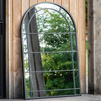 Pinden Black Arch Garden Mirror – styled setting