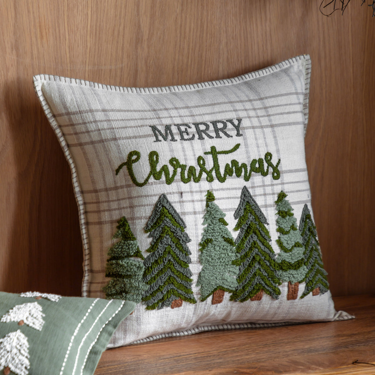 Merry Christmas Trees Cushion – room setting