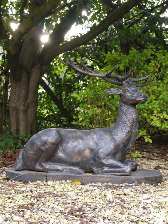 Large Laying Stag Statue — view 1