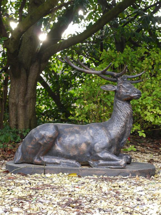 Large Laying Stag Statue — view 1