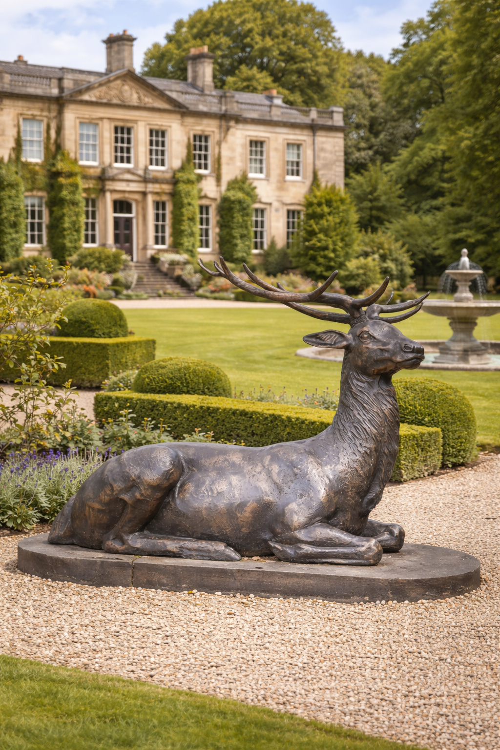 Large Laying Stag Statue — view 2