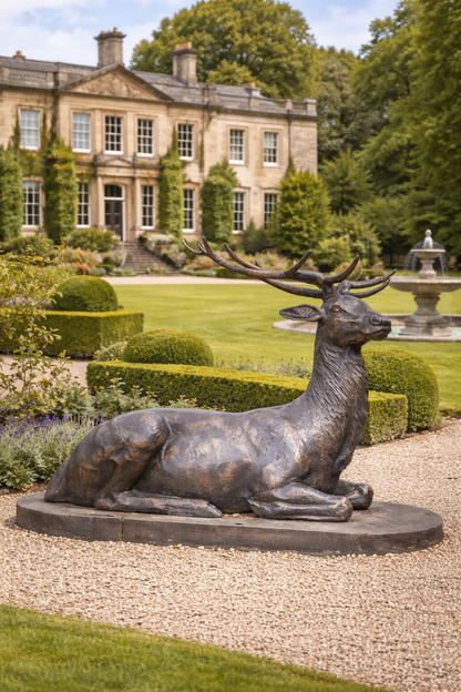 Large Laying Stag Statue — view 2