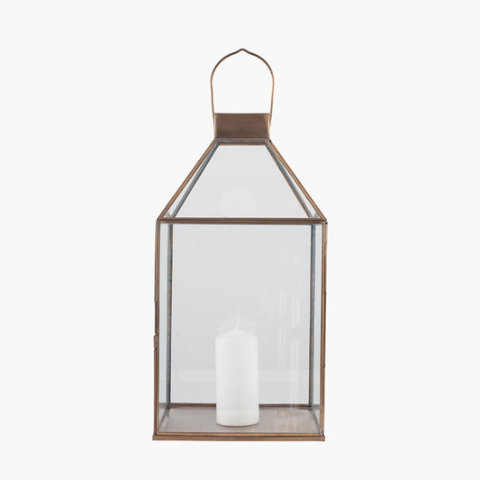Shiny Brass Metal & Glass Square Lantern — view 1