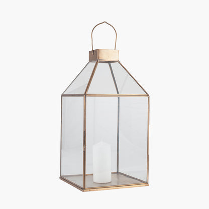Shiny Brass Metal & Glass Square Lantern — view 2
