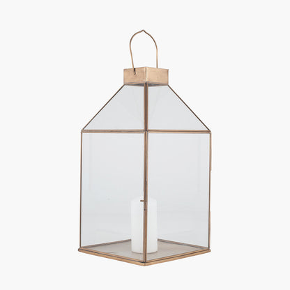 Shiny Brass Metal & Glass Square Lantern — view 3