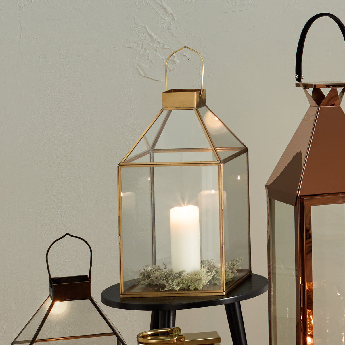 Shiny Brass Metal & Glass Square Lantern — view 4