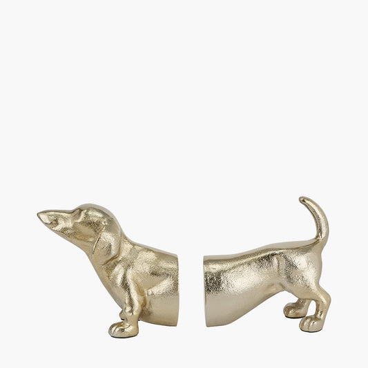 Gold Metal Sausage Dog Book Ends — view 1