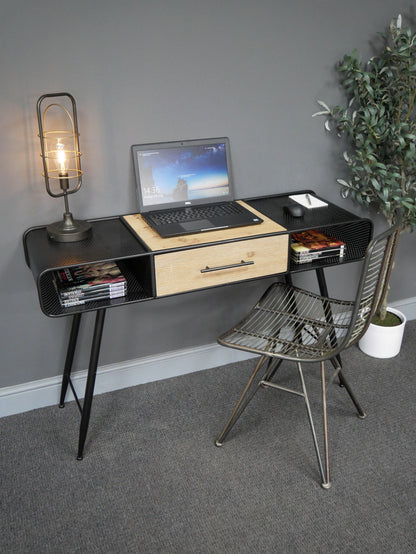 Industrial Home Office Desk – Wood & Black Metal — view 1