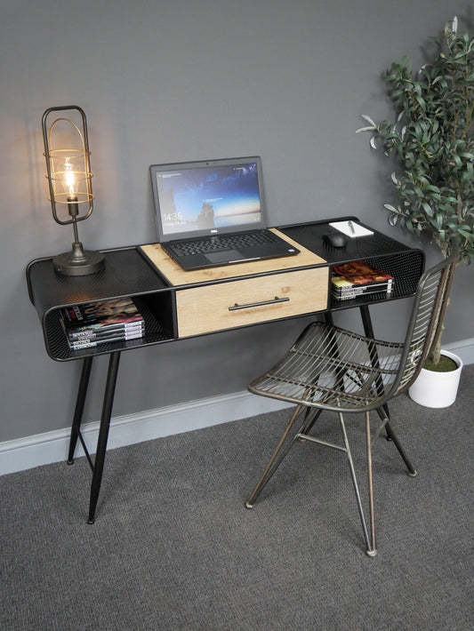 Industrial Home Office Desk – Wood & Black Metal — view 1