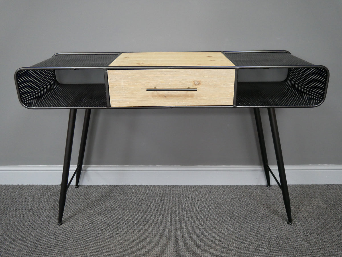Industrial Home Office Desk – Wood & Black Metal — view 2