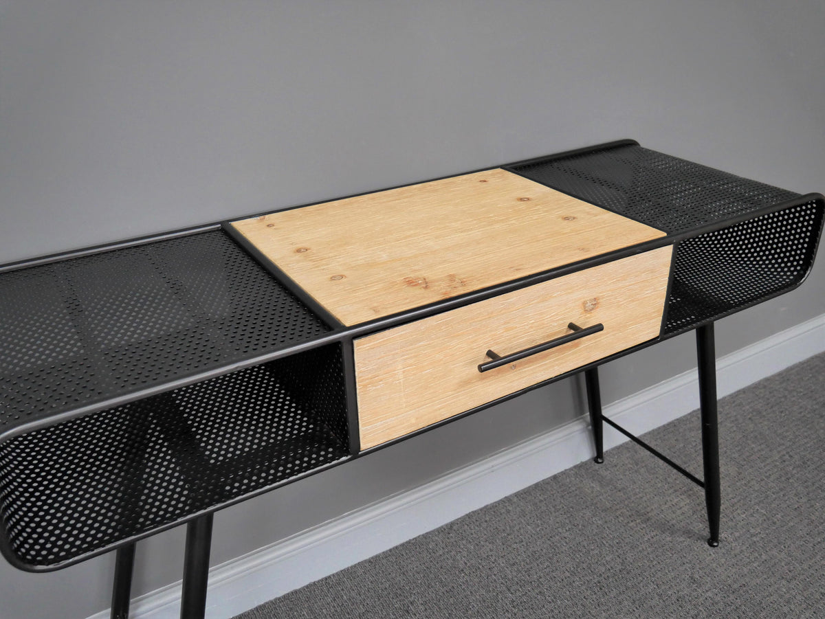 Industrial Home Office Desk – Wood & Black Metal — view 3