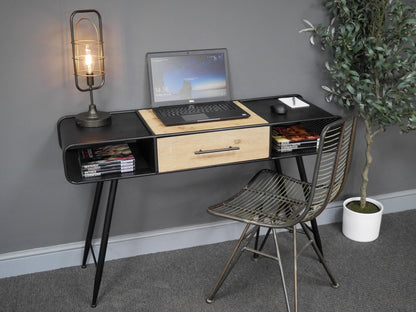 Industrial Home Office Desk – Wood & Black Metal — view 4