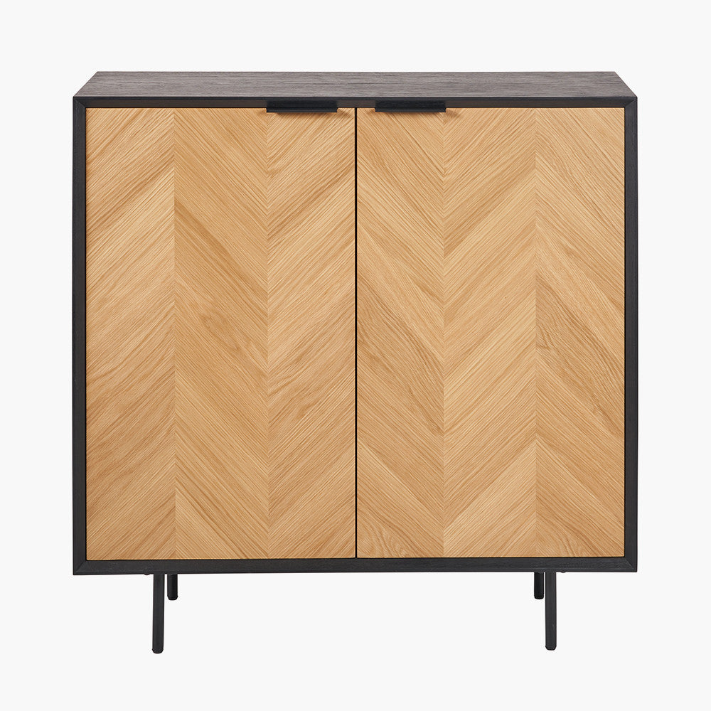 Hailee Black & Natural Chevron 2 Door Bar Cabinet — view 1