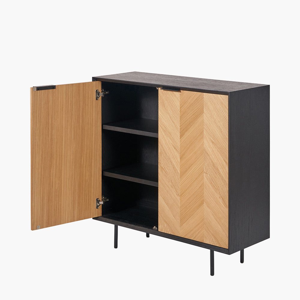 Hailee Black & Natural Chevron 2 Door Bar Cabinet — view 2